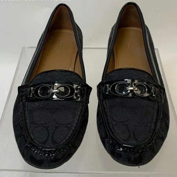Coach Designer Fortunata Women's Black Logo Loafer Flats - Size 8B - Picture 2 of 7